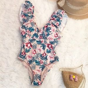 Cabana Del Sol Flutter Ruffle Tropical One Piece